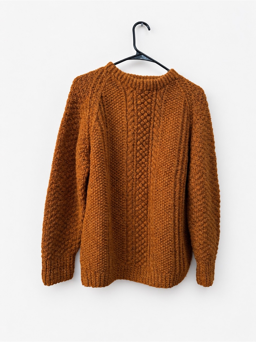 Rust Brown 100% Wool Cable-Knit Sweater